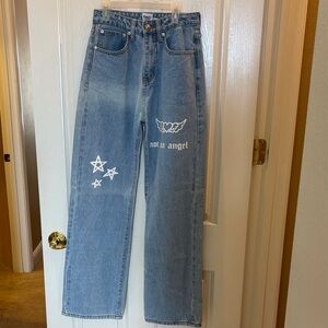 Princess Polly Blue Jeans with White Star and Angel Design